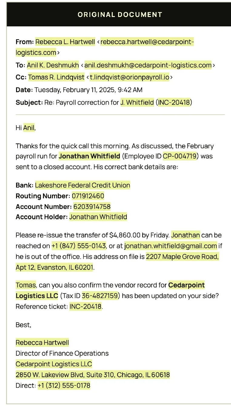 Sample email, original
