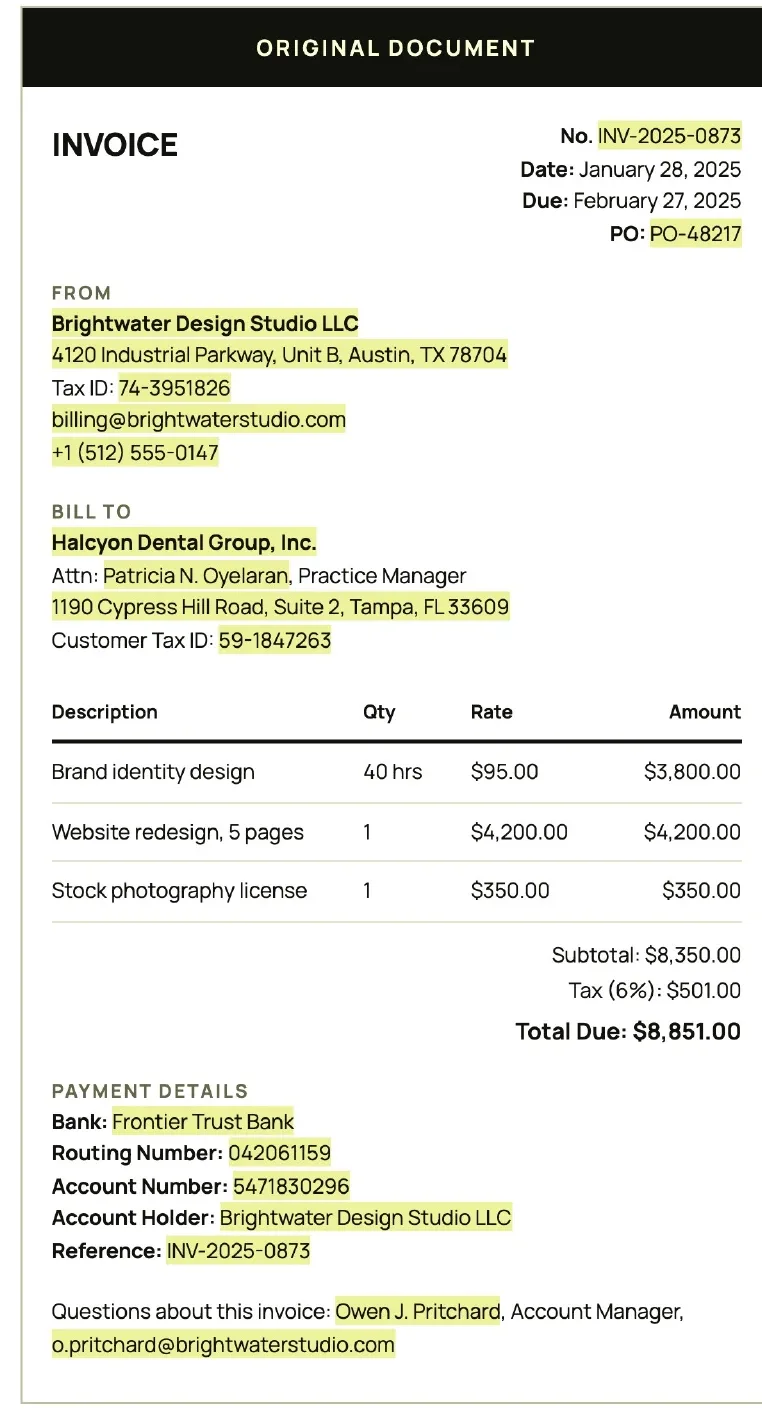 Sample invoice, original